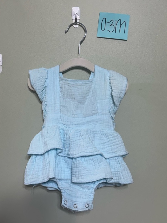 Other - Sky Blue Baby Girl Muslin Ruffled Romper and Crisscross Tied Bow Backing, 0-3M